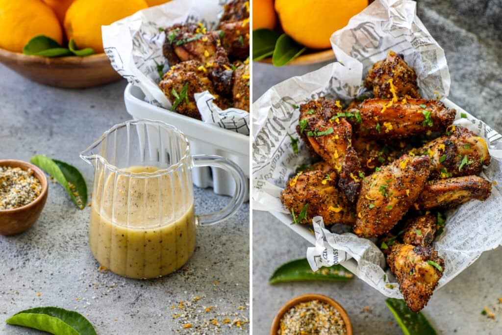 Ways to use lemon pepper seasoning in a sauce and on wings.  
