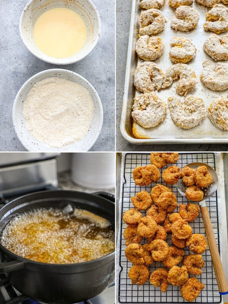 Frying the shrimp for shrimp po'boys