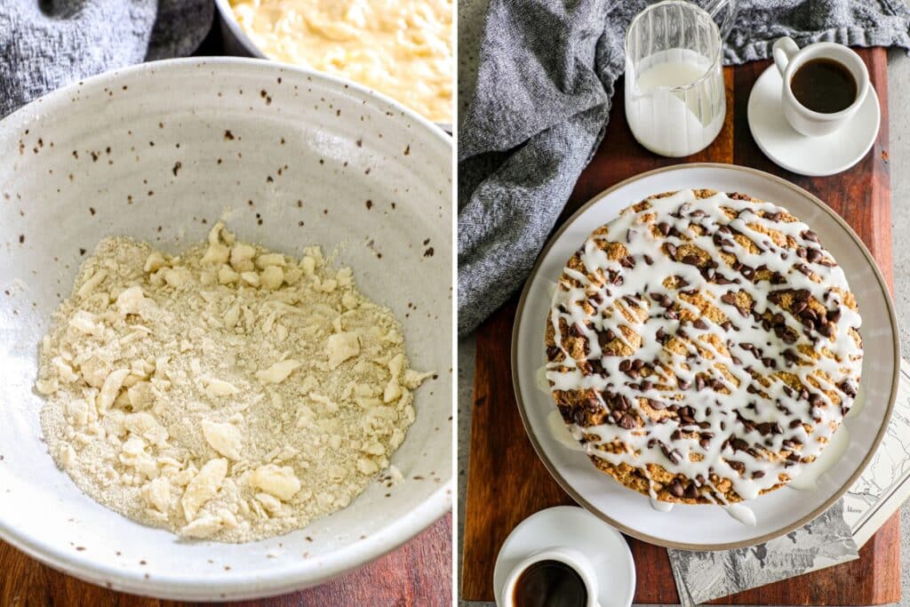 Streusel topping on banana coffee cake