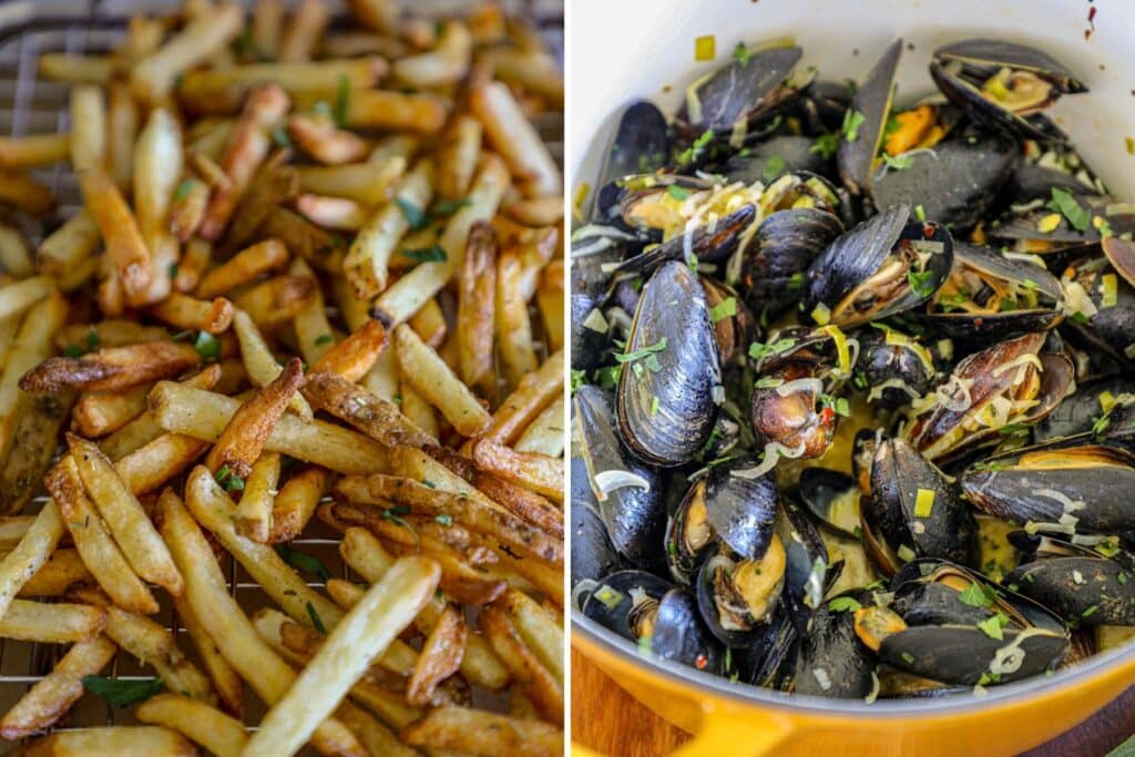 serving mussels with french fries
