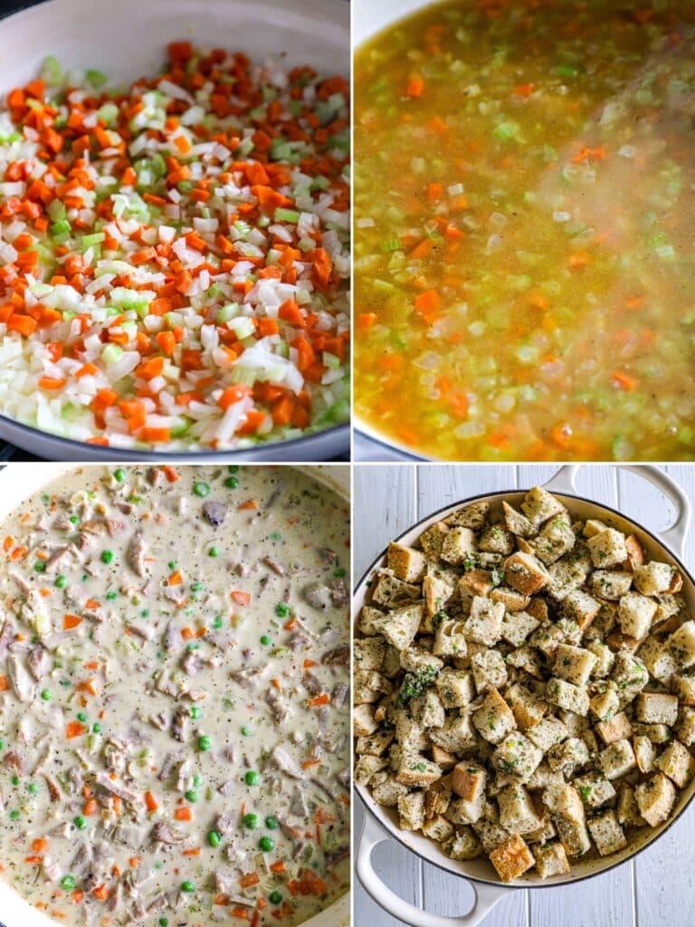 Steps for making the turkey pot pie filling