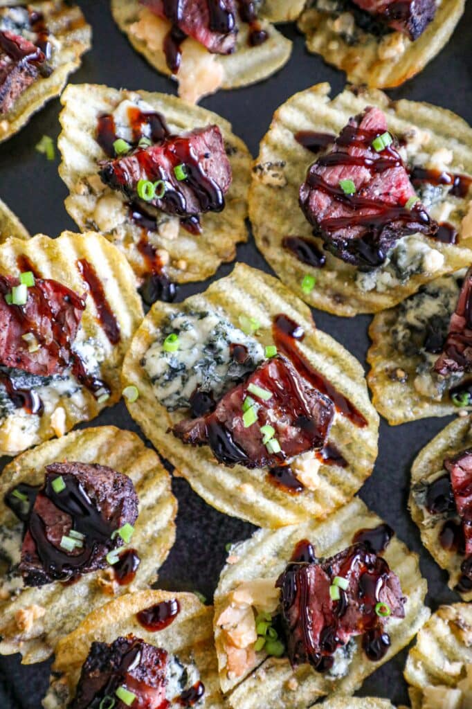 Steak crostini on chips