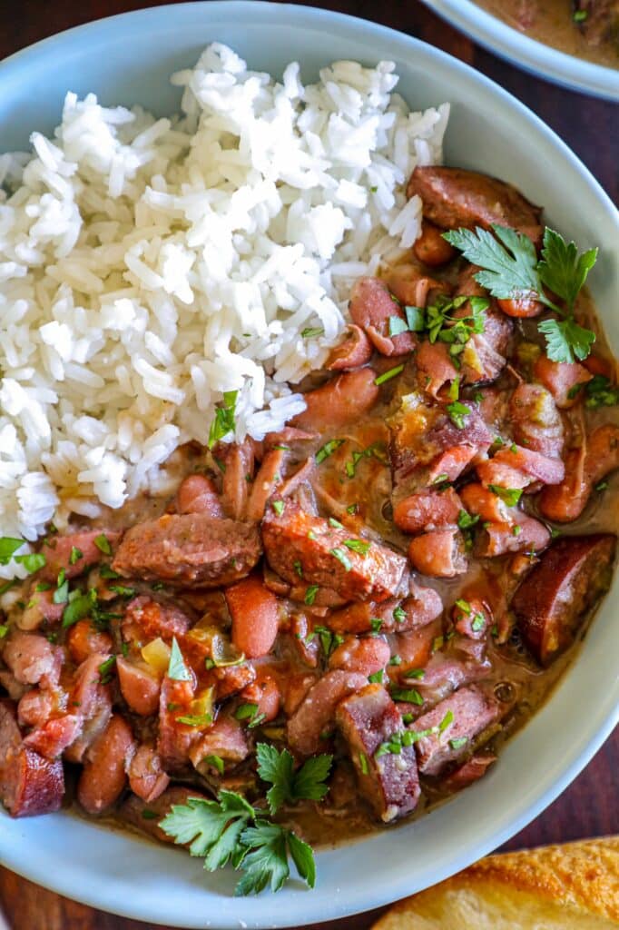 a bowl of smoked red beans and rice 