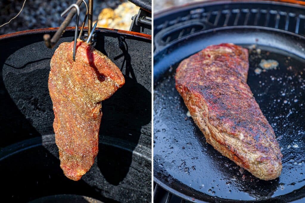 Reverse searing on the grill with a cast iron skillet