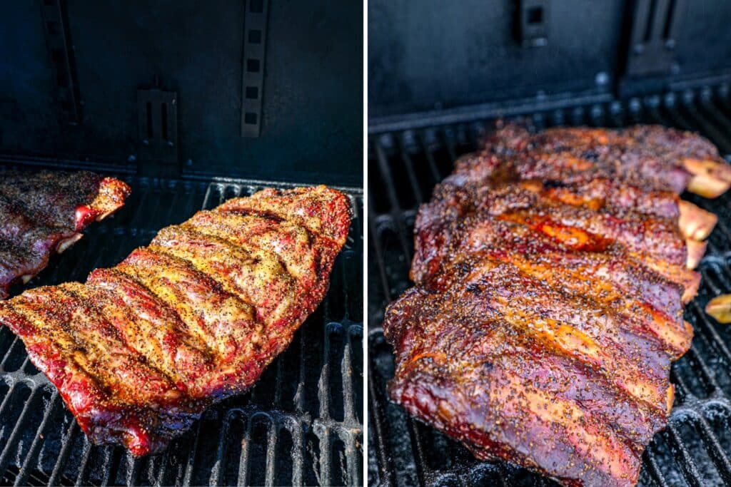 Smoking the beef back ribs on the smoker