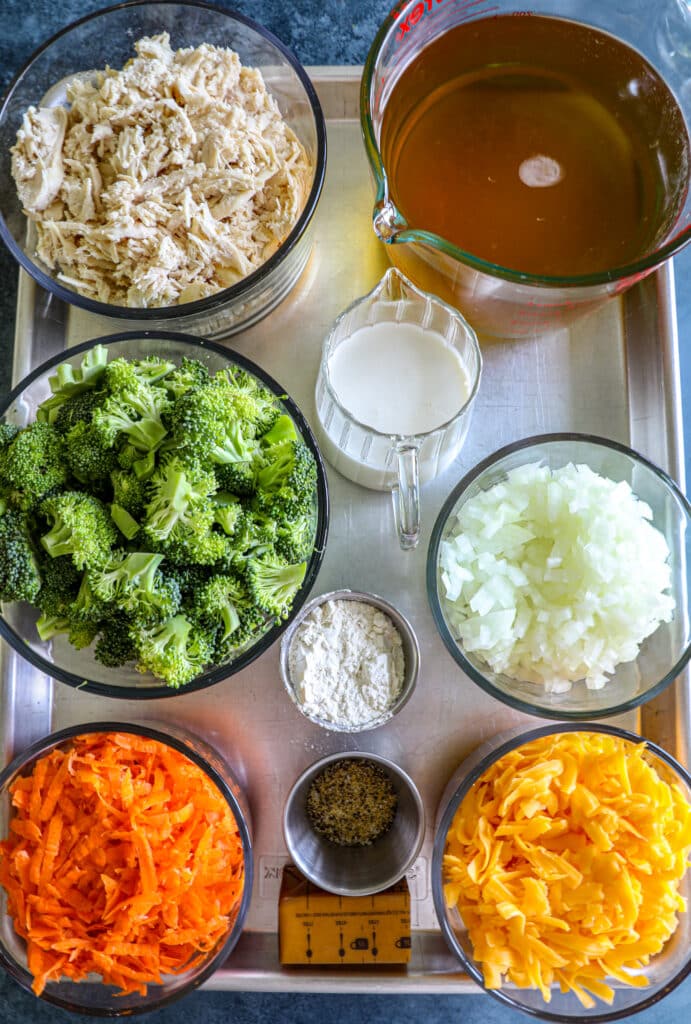 Ingredients to make Broccoli Cheddar Chicken Pot Pie