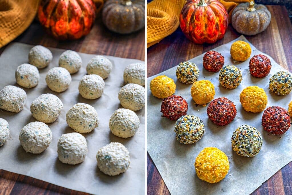 Making the mini pumpkin cheeseballs