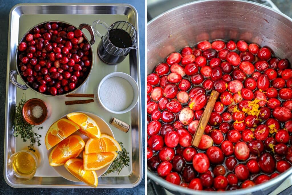 Making the red wine cranberry sauce