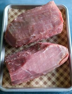 raw mostly frozen eye of round roast