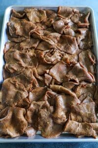 sliced pieces of beef, removed from the marinade and patted dry